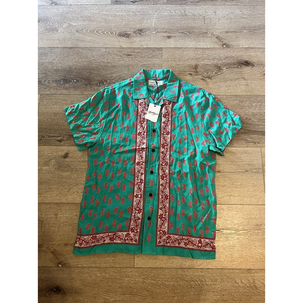 Maison Article Mens Green Paisley Short Sleeve Button Up Shirt Size Medium NWT